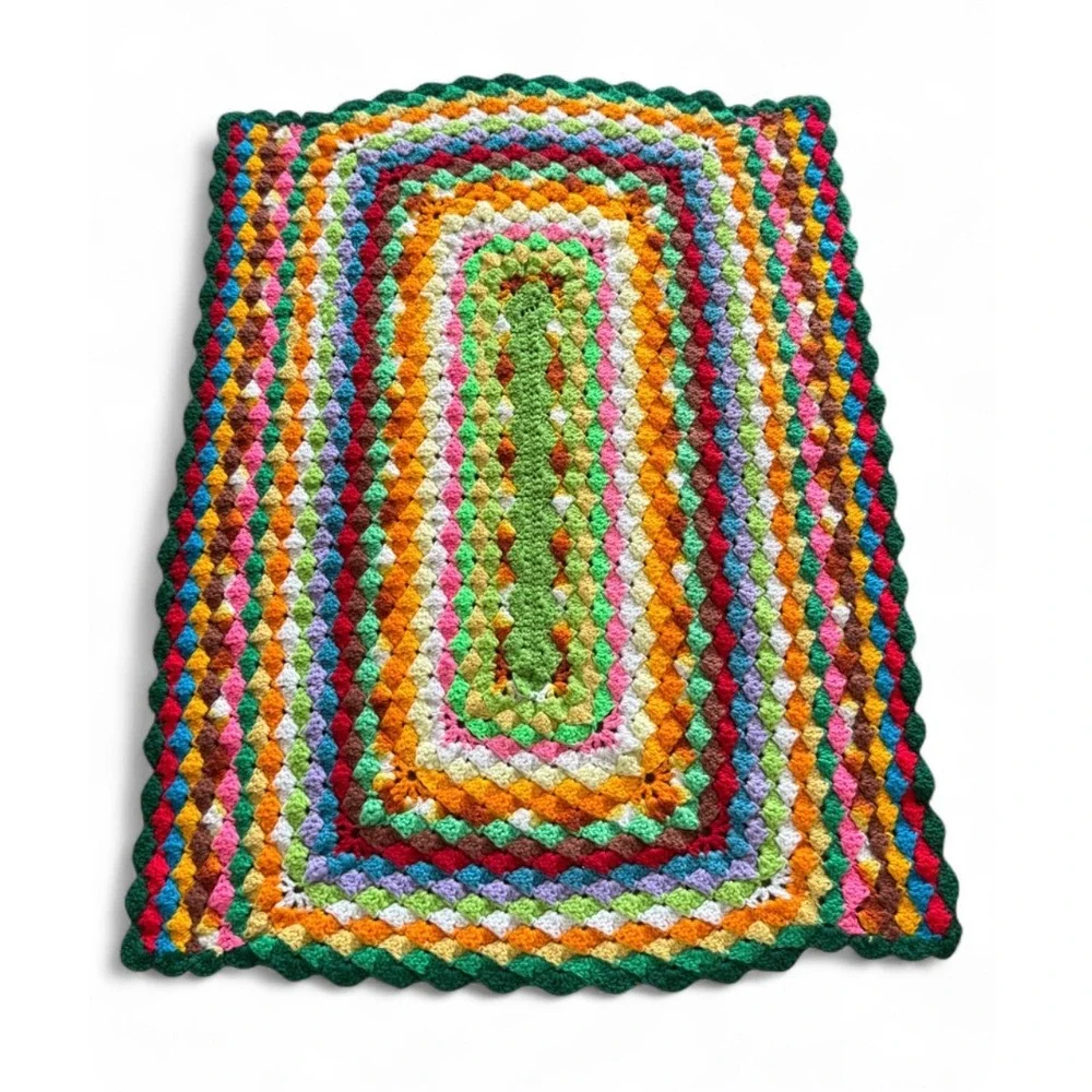 Handmade Crochet Rainbow Afghan ThrowBlanket retro granny boho whimsigoth multi